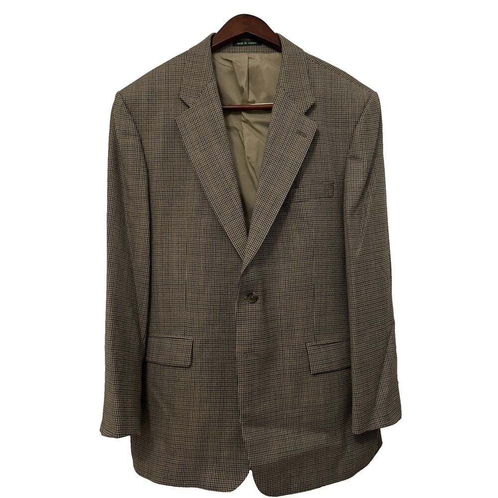 Lauren Ralph Lauren Blazer Mens 46R Brown Houndstooth 100% Wool Sport Coat